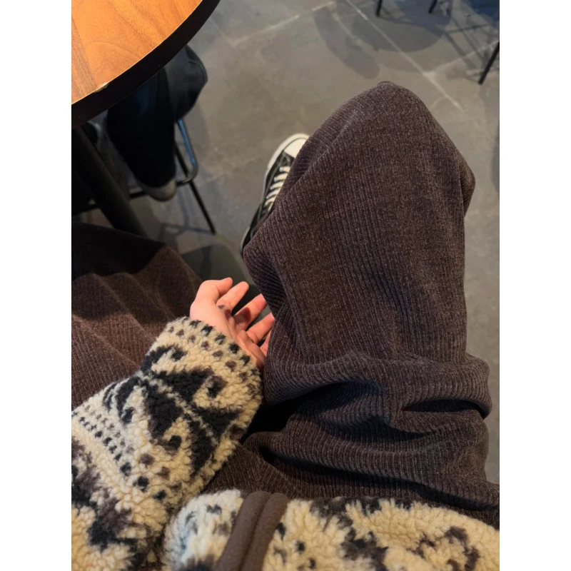 美式复古灯芯绒裤子男款秋冬季加绒加厚cleanfit宽松休闲卫裤潮流