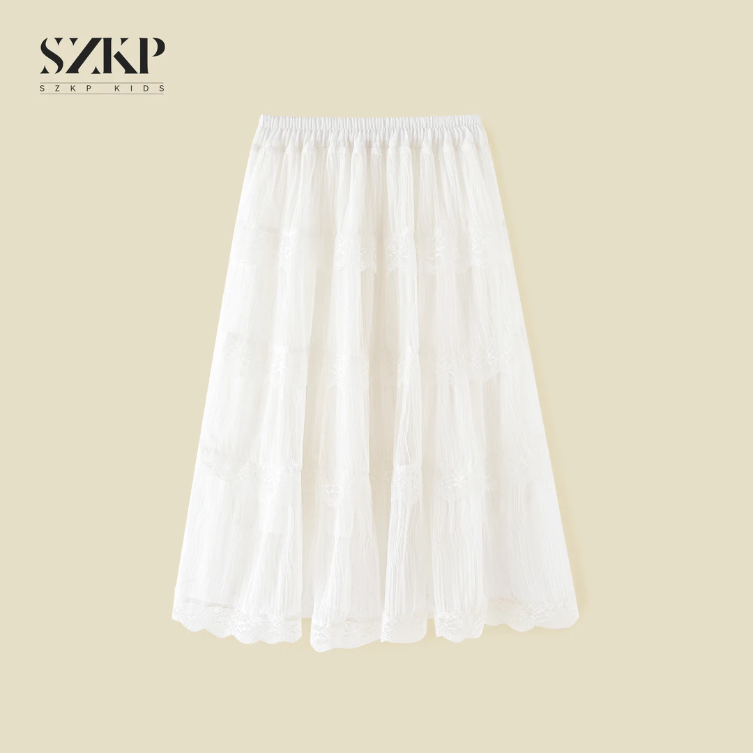 SZKP绣花双层薄款半身裙女童夏季新款儿童洋气网纱裙YXQX551102