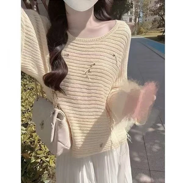 100%超幼马海~长58设计感羽毛编织套头宽松大版长袖针织上衣 1989