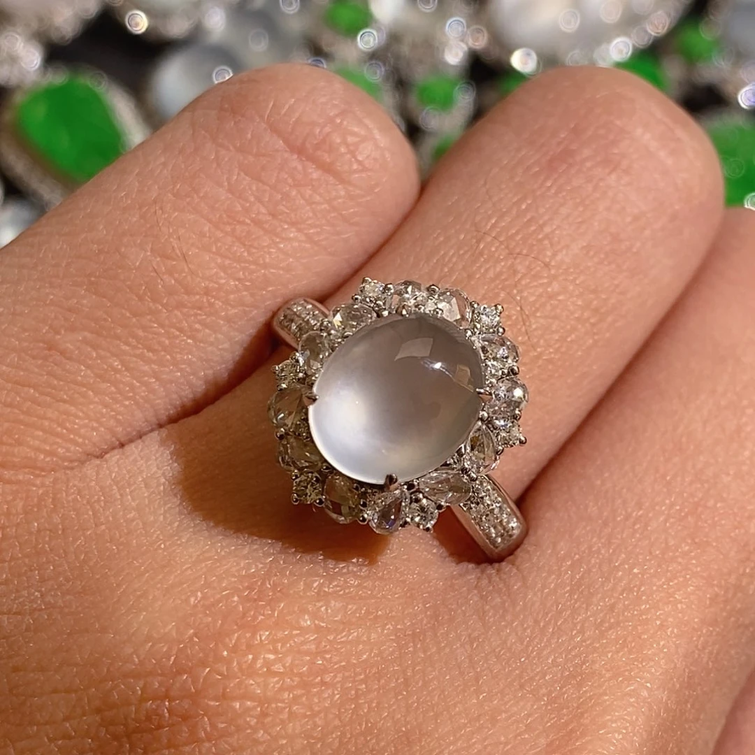 翡翠戒指18K金镶嵌天然缅甸A货翡翠