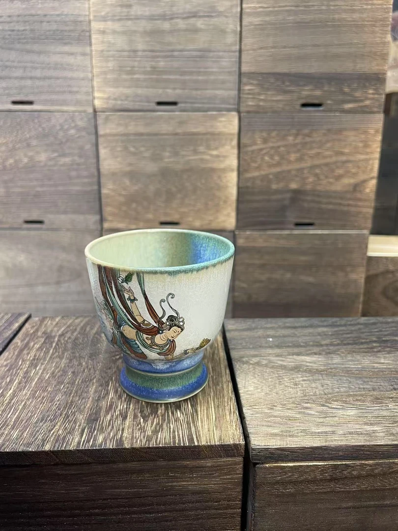 復见手绘飞天窑变高足杯JDC208