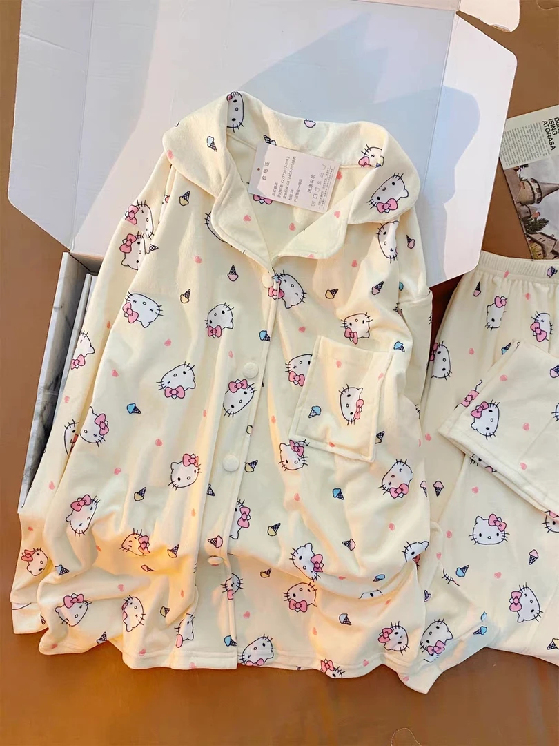 【冰淇淋kitty】甜美少女海岛绒睡衣女冬季加厚保暖可爱加绒家居服