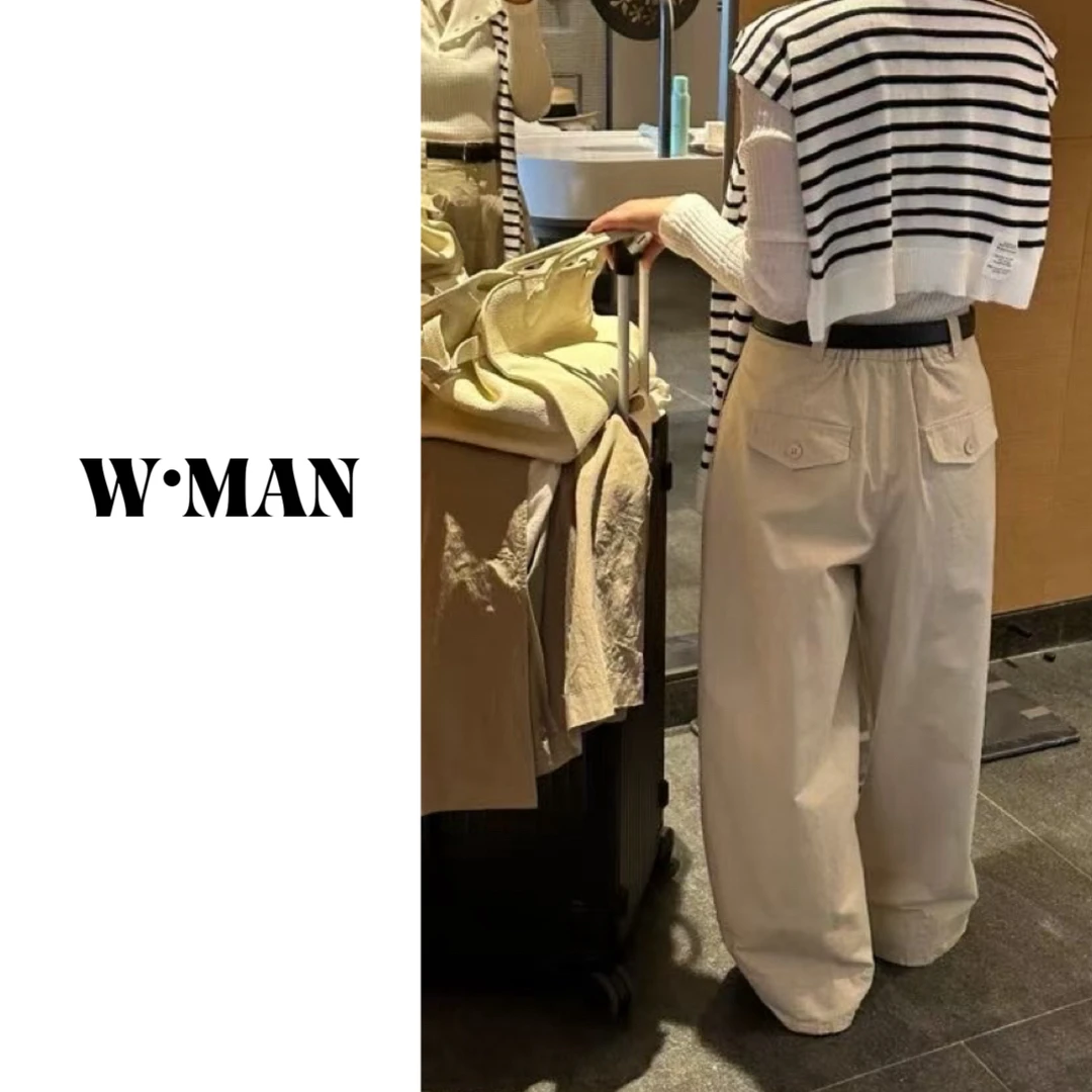 W·MAN“松弛廓形”斜纹长绒棉经典立体打褶百搭显瘦休闲裤