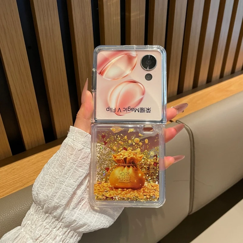 适用荣耀magicvflip手机壳新款新年招财树流沙壳高级purax保护壳