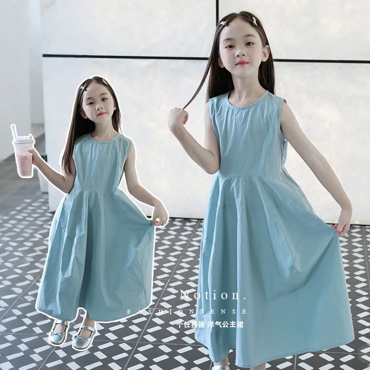 女童连衣裙2025夏季新款中小童小女孩裙子洋气无袖背心儿童裙子潮