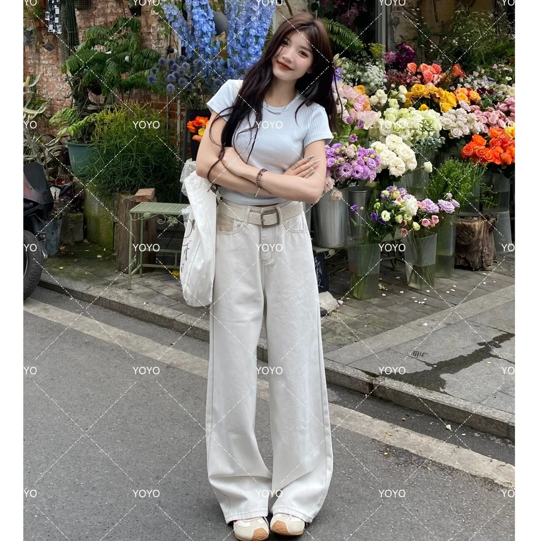 YOYO自制【奶油杏】2025新款牛仔洗水新颜色阔腿拖地裤
