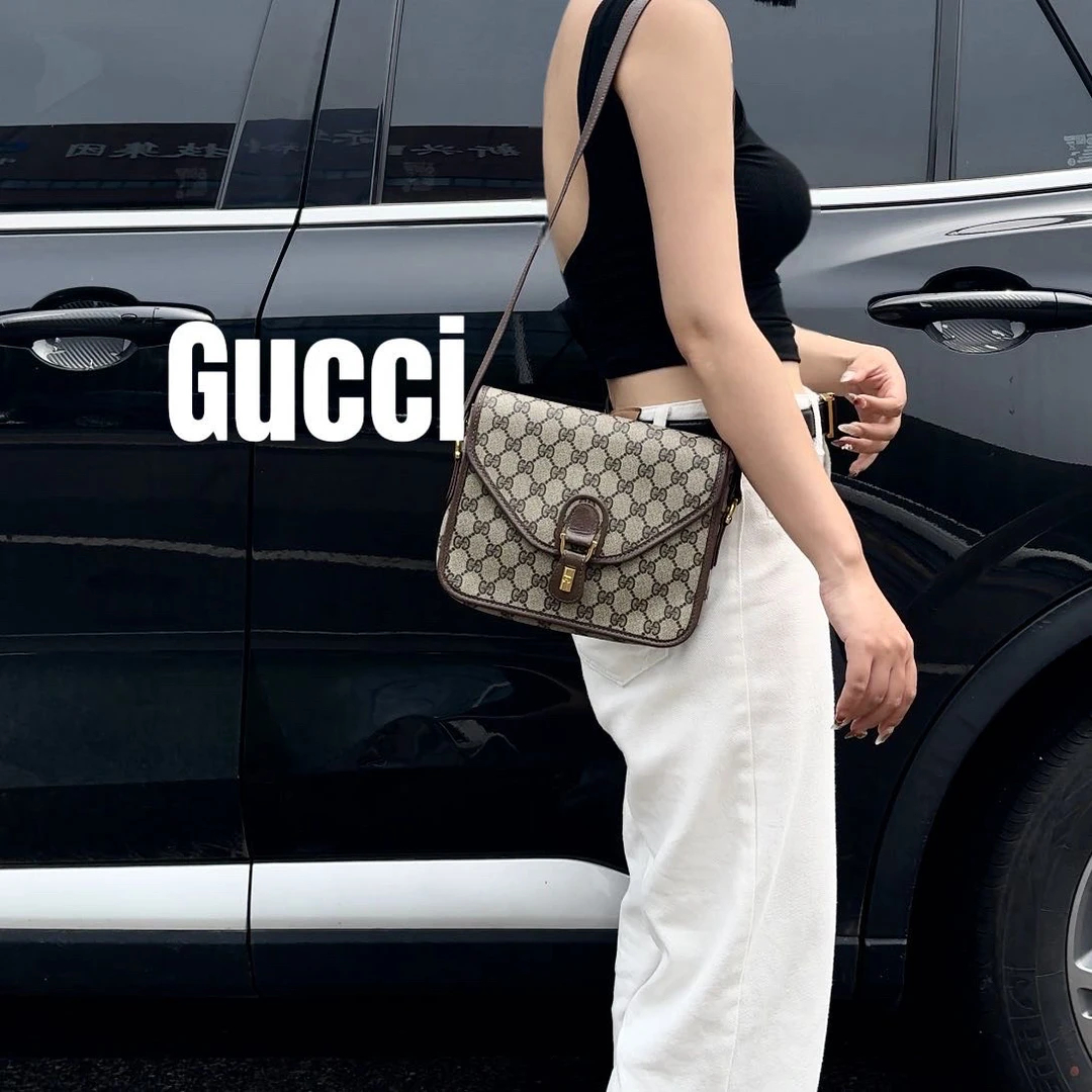 修复品8614227/GUCCI/古驰金扣老花邮差包配皮换新