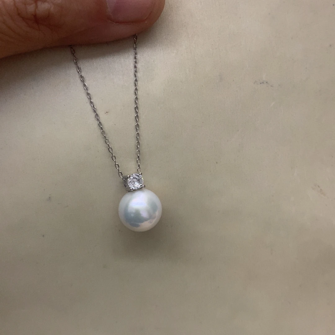 银S925镶嵌海水珍珠颈饰11-12爱迪生戴妃吊坠