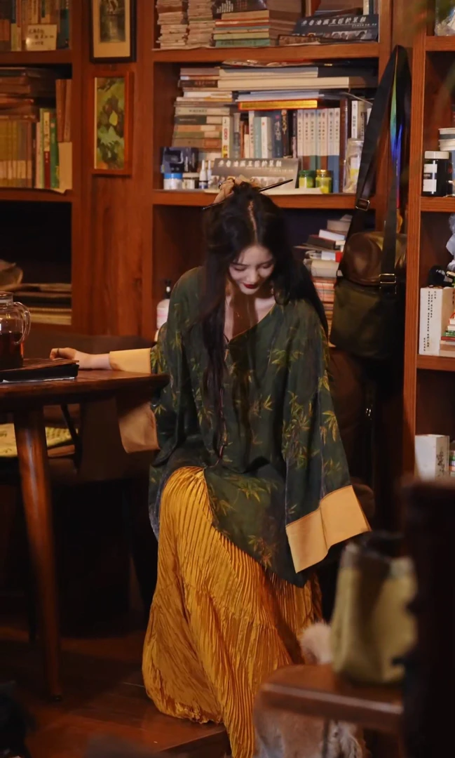 月畔湾【格子衫】新中式秋季国风显瘦复古气质上衣长袖上衣