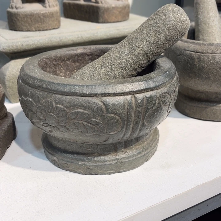 啦***爸石材青石绿豆青石臼