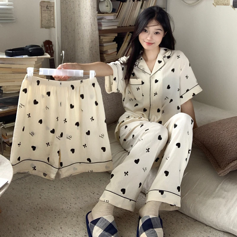 【三件套心动信号】云朵绵夏季短袖可爱卡通少女家居服套装睡衣