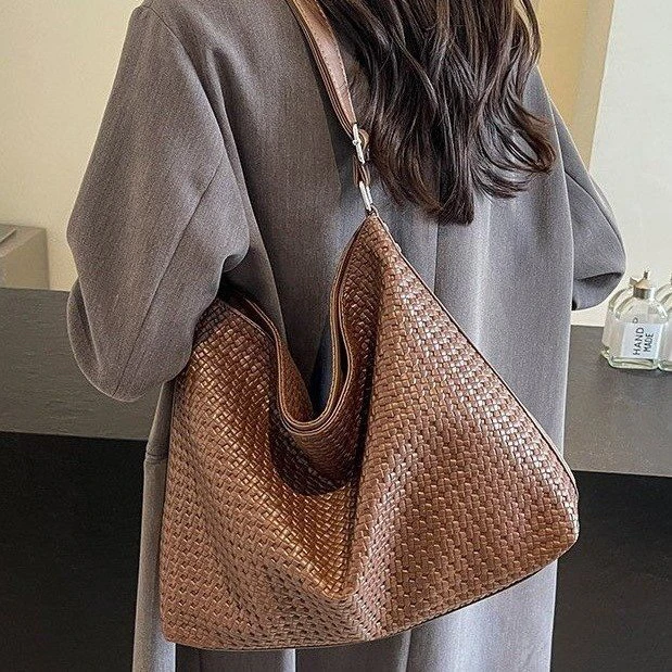 高级感编织纹女托特包大容量2025新款复古单肩腋下通勤斜挎包