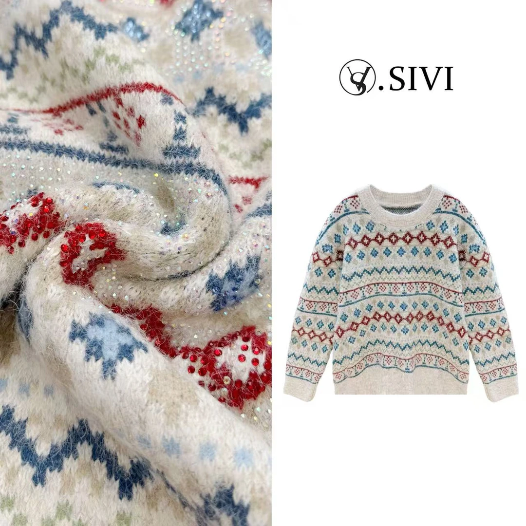 熙薇【圣诞前夕​】2025秋冬新款休闲设计师重工提花羊毛衫H6675