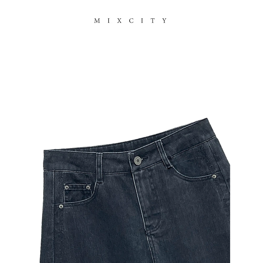 【亚楠本楠】变色龙◆秋季新款高腰显瘦阔腿弧形牛仔裤8415