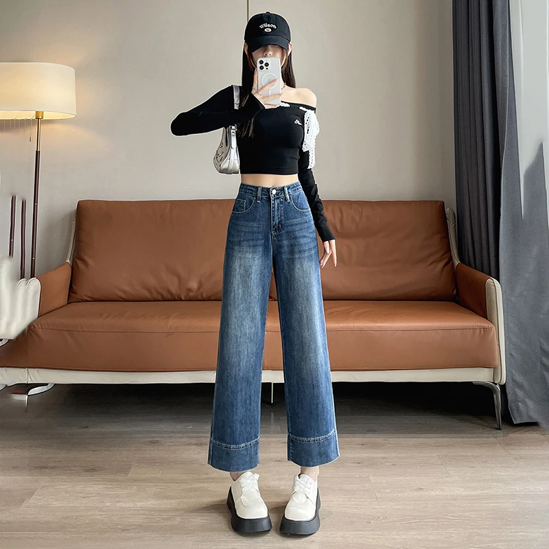 九分直筒牛仔裤女夏季2025年新款高腰显瘦复古小个子窄版法棍裤子