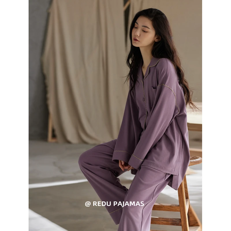 【巨柔软】热妒睡衣女带胸垫春秋季莫代尔棉长袖高级感家居服套装