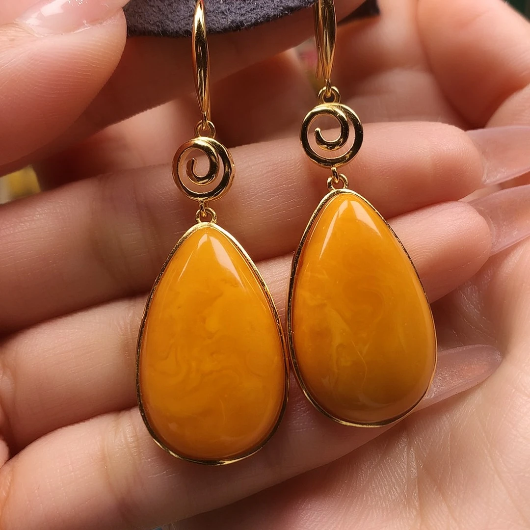 银S925镶嵌蜜蜡耳饰耳坠