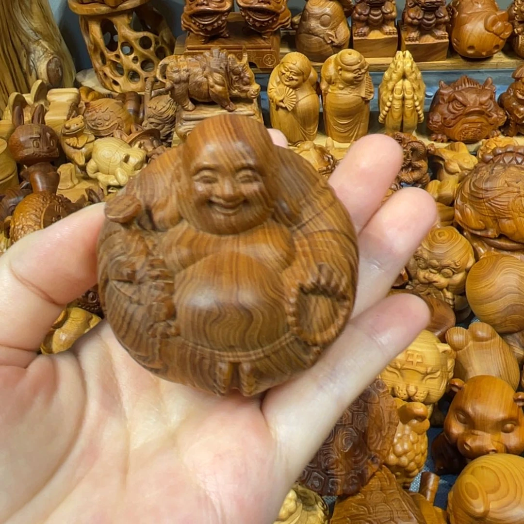 无***往有机玻璃崖柏手把件弥勒摆件1个