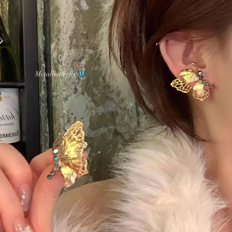 铜合金耳饰 新中式镂空蝴蝶耳钉高级感绝美耳环个性气质耳饰女