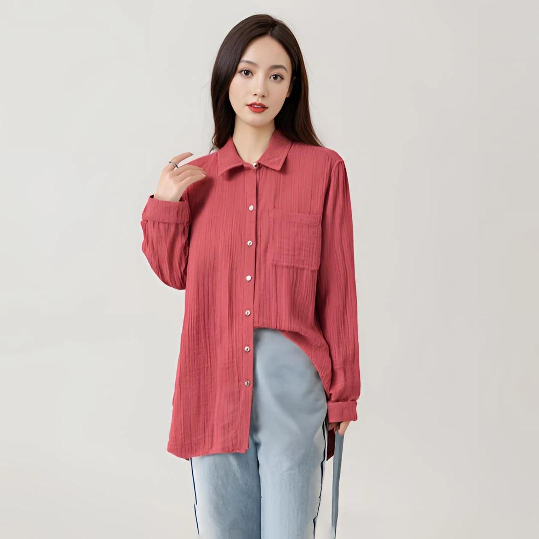 春夏季女士纯棉皱纱布衬衫翻领显瘦简约时尚百搭BB0133舒适透气