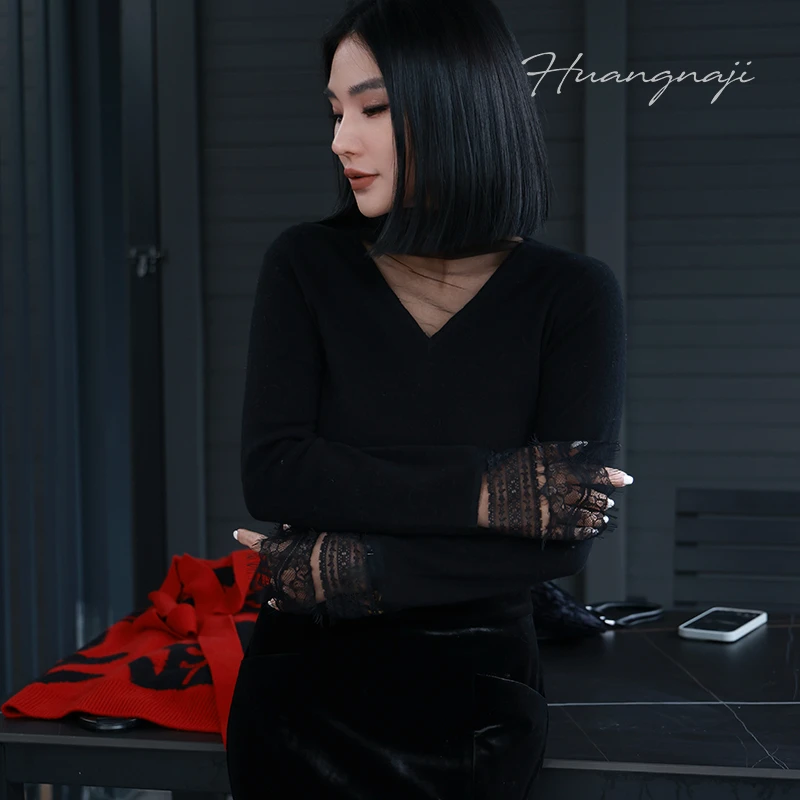 SARA【妙妙精选】墨恋-秋冬时尚气质性感长袖羊毛上衣9381