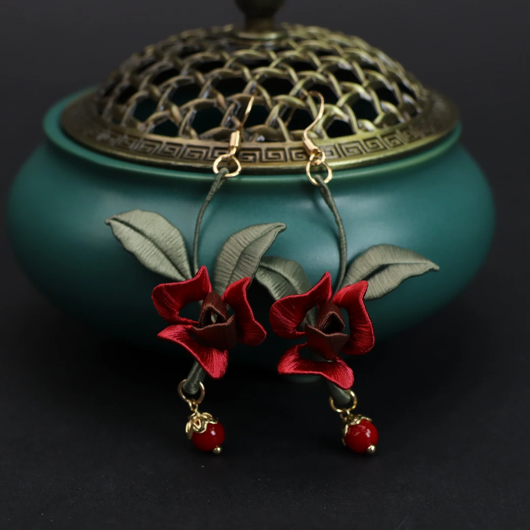 【卷玫】非遗缠花玫瑰耳环-国风手工时尚百搭日常（使用后不可退）