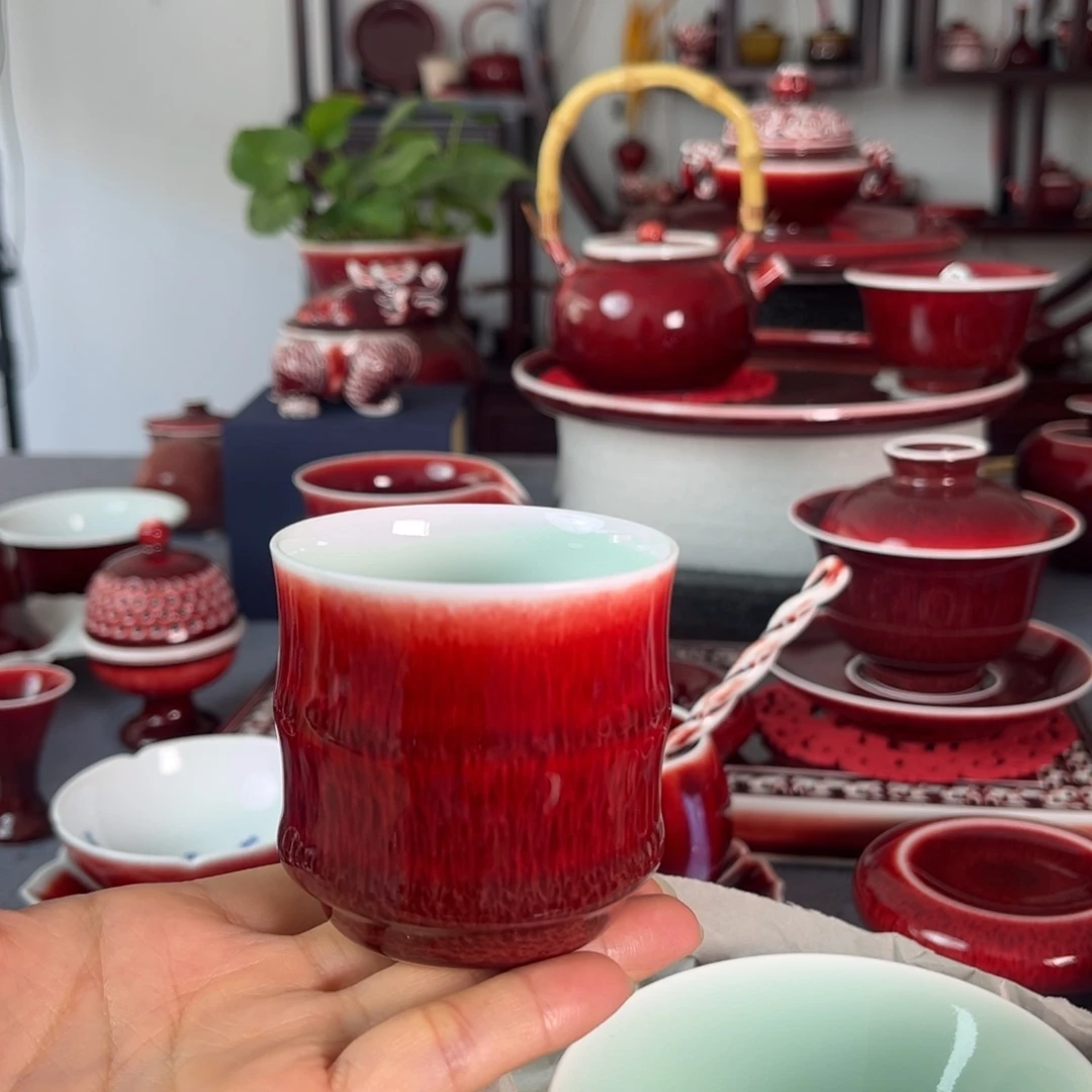 景德镇陶瓷红马坊竹节杯