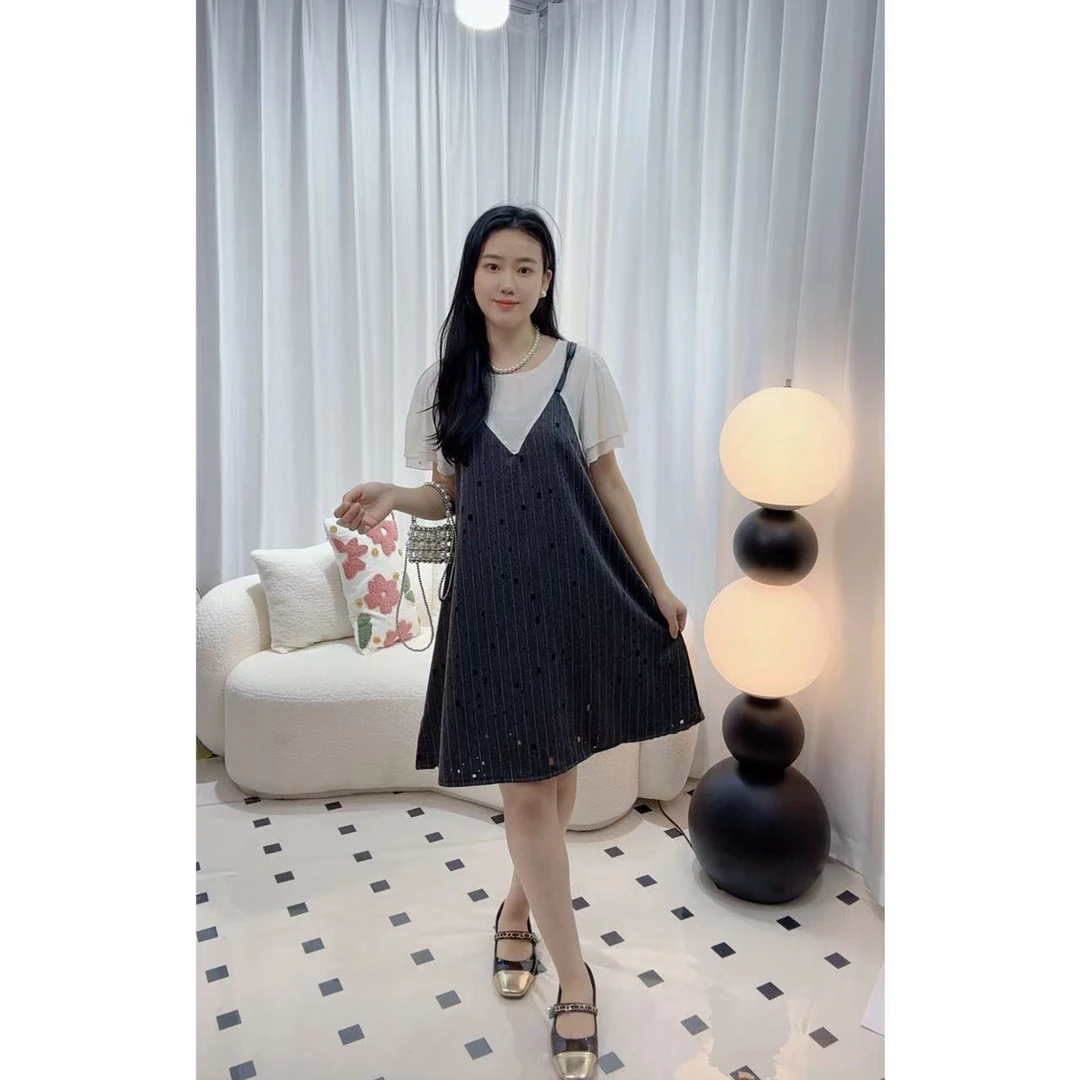 时尚气质显瘦法式宽松夏季复古假两件连衣裙