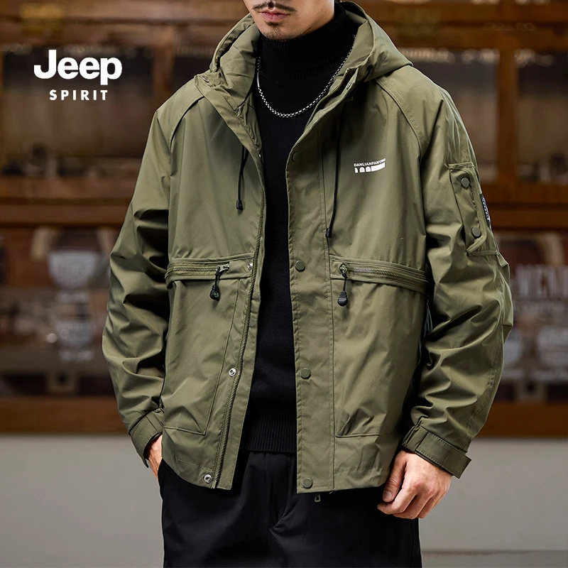 吉普外套男士春秋季户外防风02025新款宽松休闲情侣连帽夹克工装