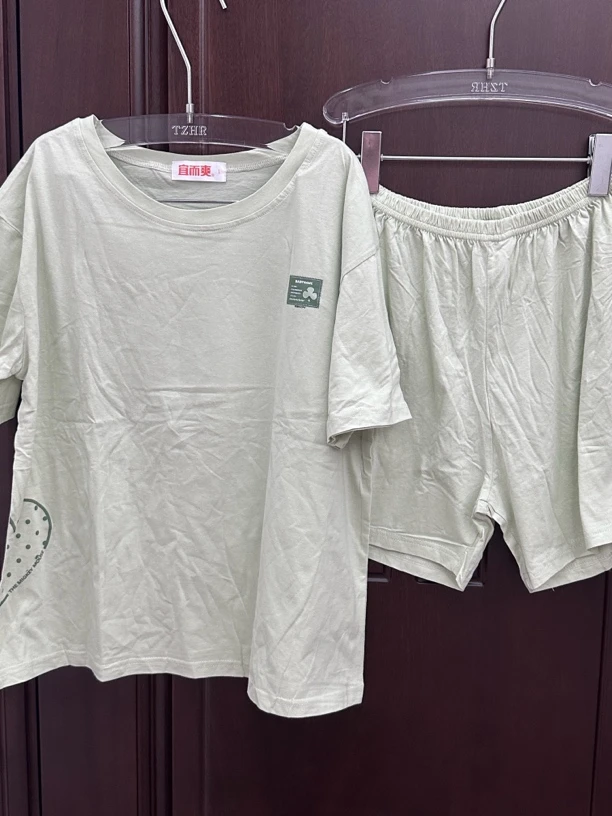 宜而爽夏季纯棉短袖短裤睡衣套装情侣款女家居服