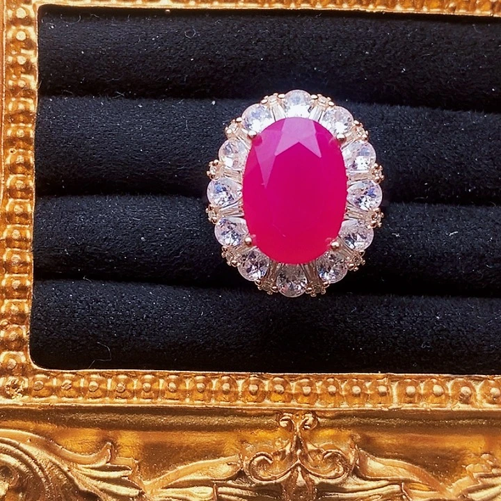 戒指红宝石银S925镶嵌