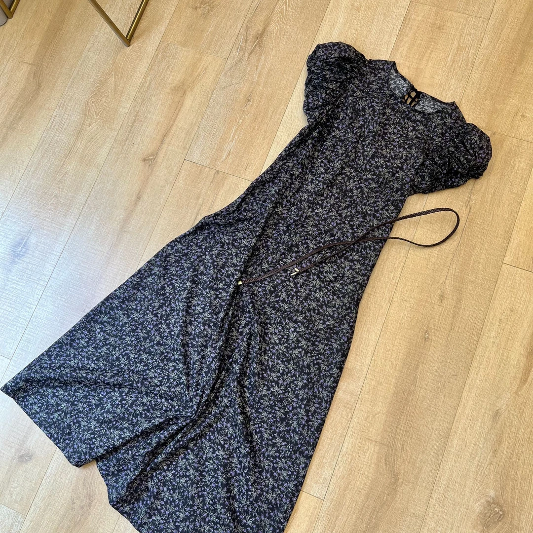 莫奈花园～韩系碎花修身高级感连衣裙女夏季显瘦轻奢长裙（配腰带）