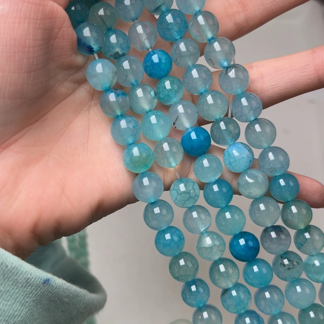 玛瑙/玉髓合金珠宝半成品W620。微瑕10mm龙鳞纹圆珠一条