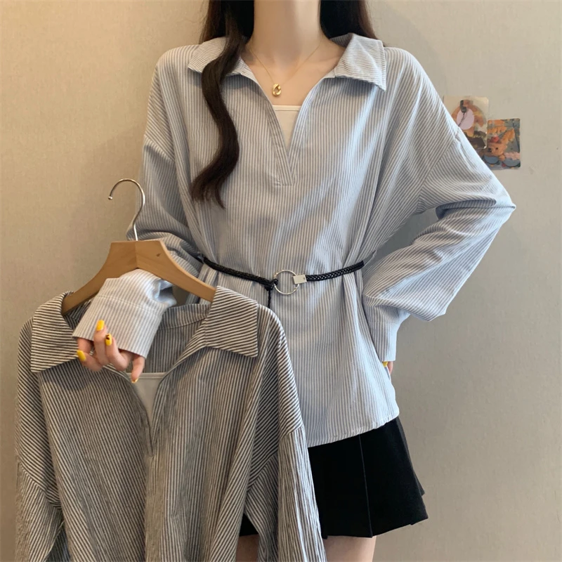 2025秋季拼接撞色假两件淑女风气质衬衫女长袖上衣潮