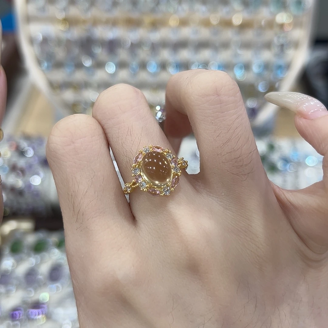 黄晶戒指银S925镶嵌