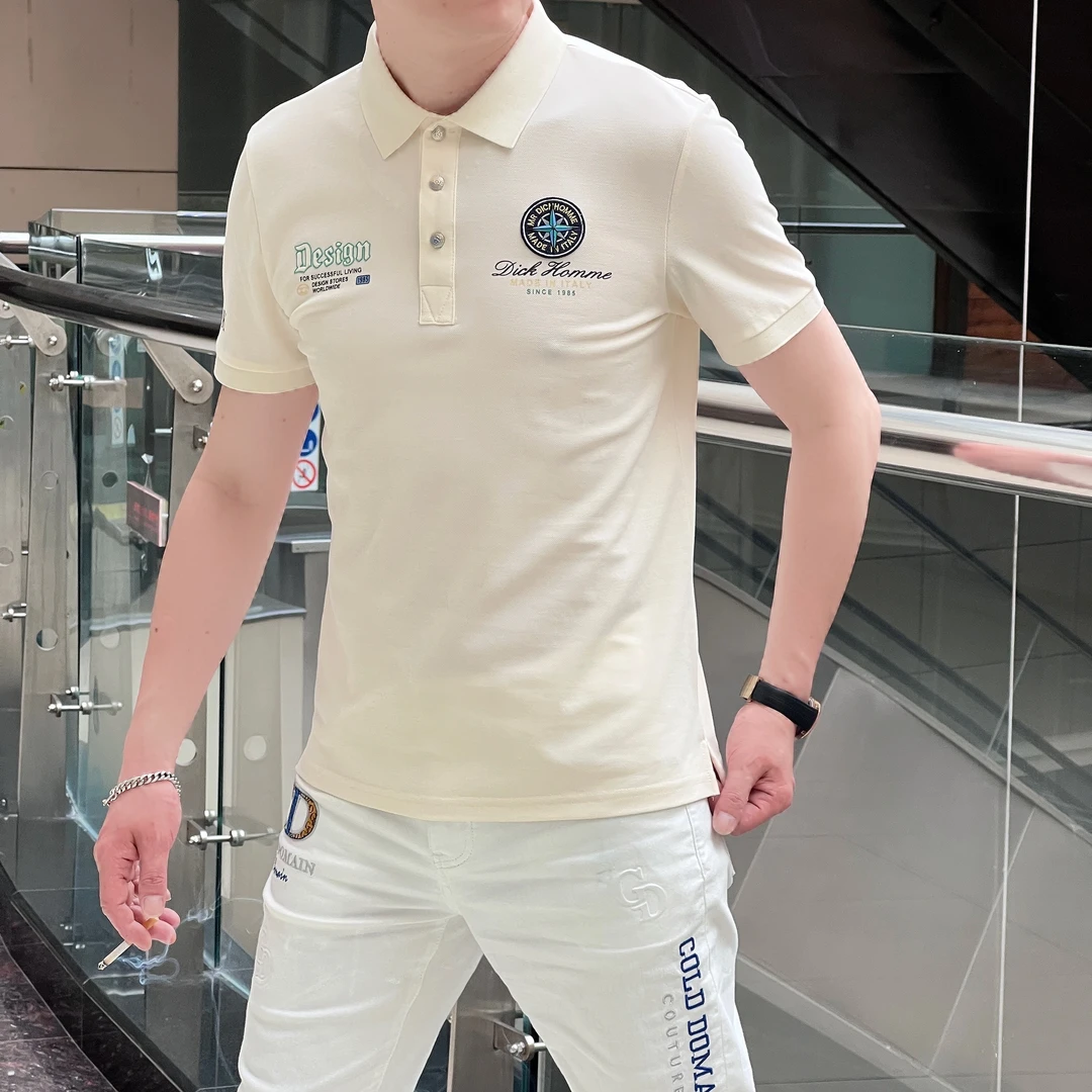 欧品男士夏季新款刺绣翻领潮流时尚休闲春夏纯色POLO衫 8925黑白