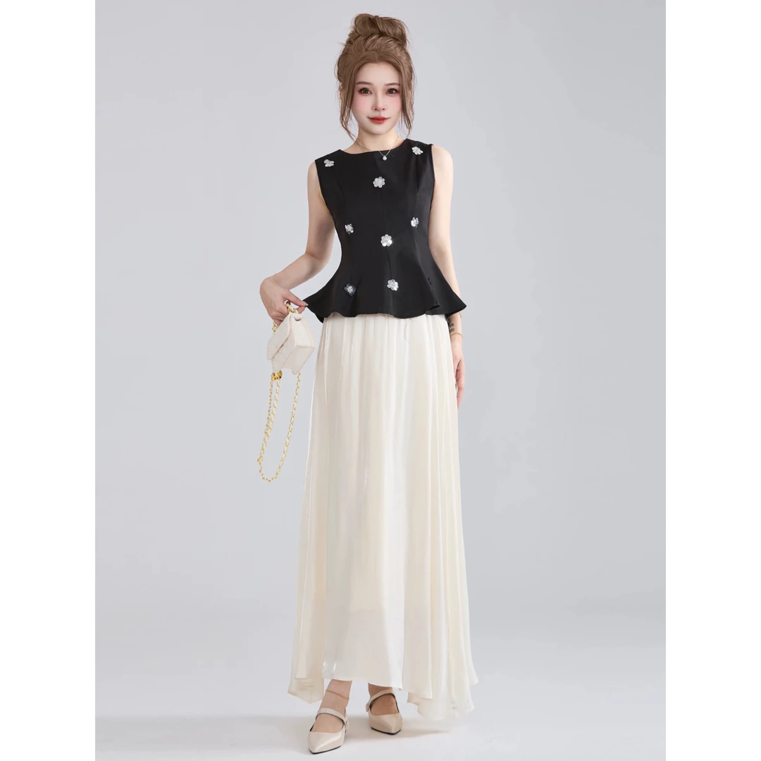 JIAKUN小香风黑色背心套装女夏季新款名媛高级感半身裙气质两件套