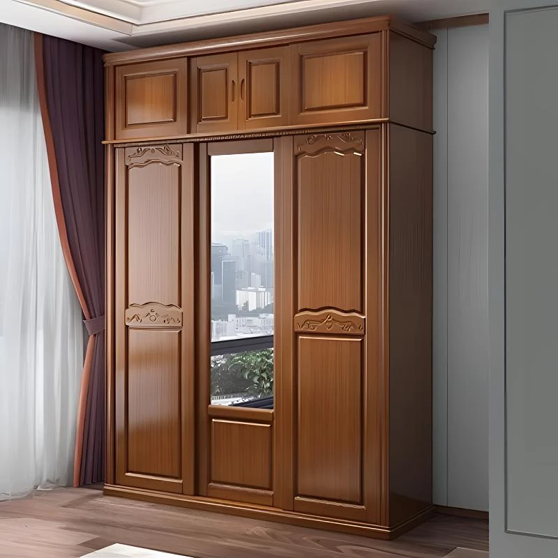 推拉门实木衣柜卧室家用现代简约卧室收纳储物柜子全原木大衣橱柜