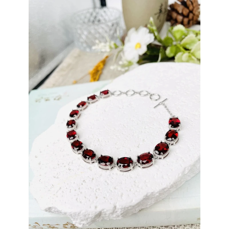 H06 天然石榴石手链 S925银镶嵌(多样性发其一)
