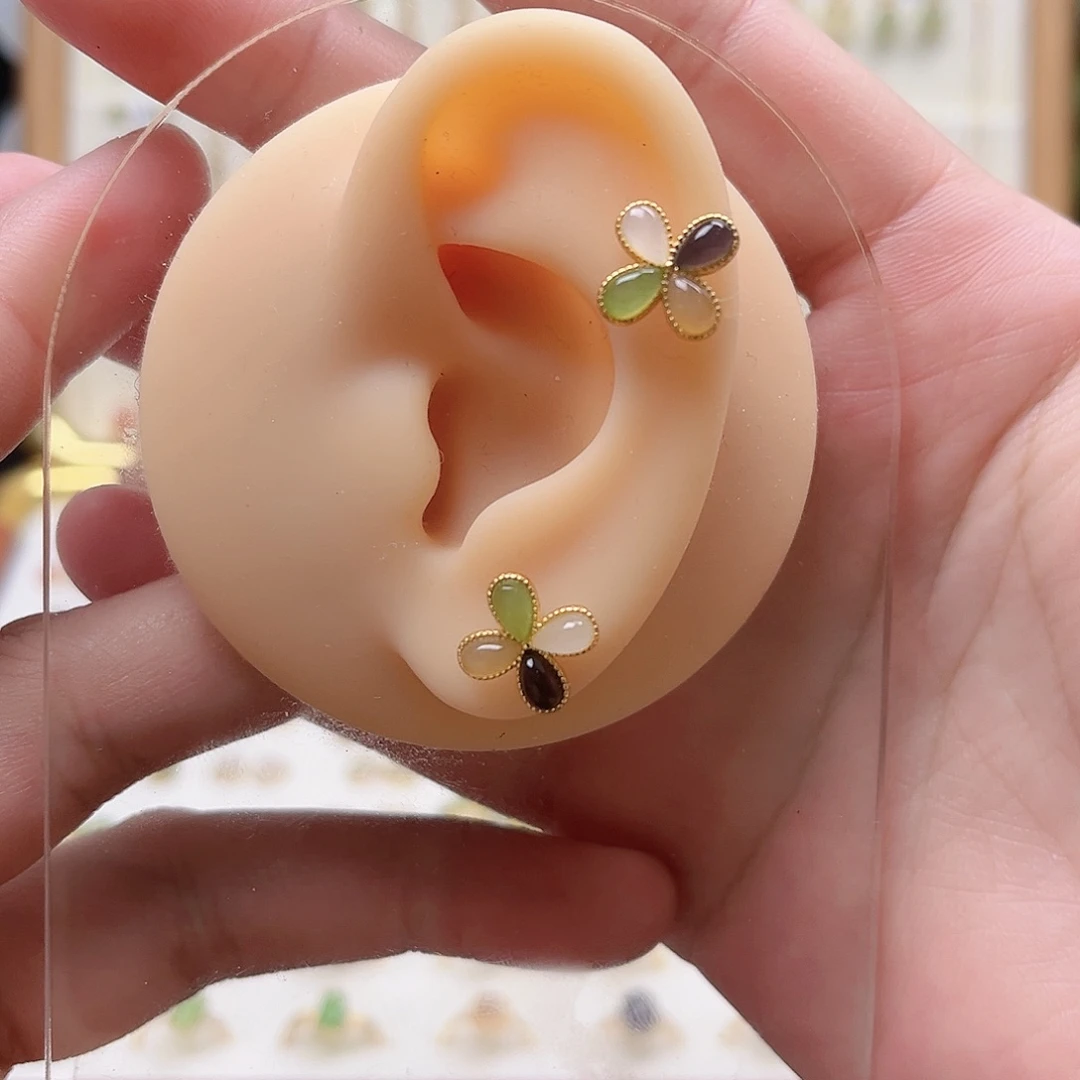 和田玉银S925镶嵌耳饰