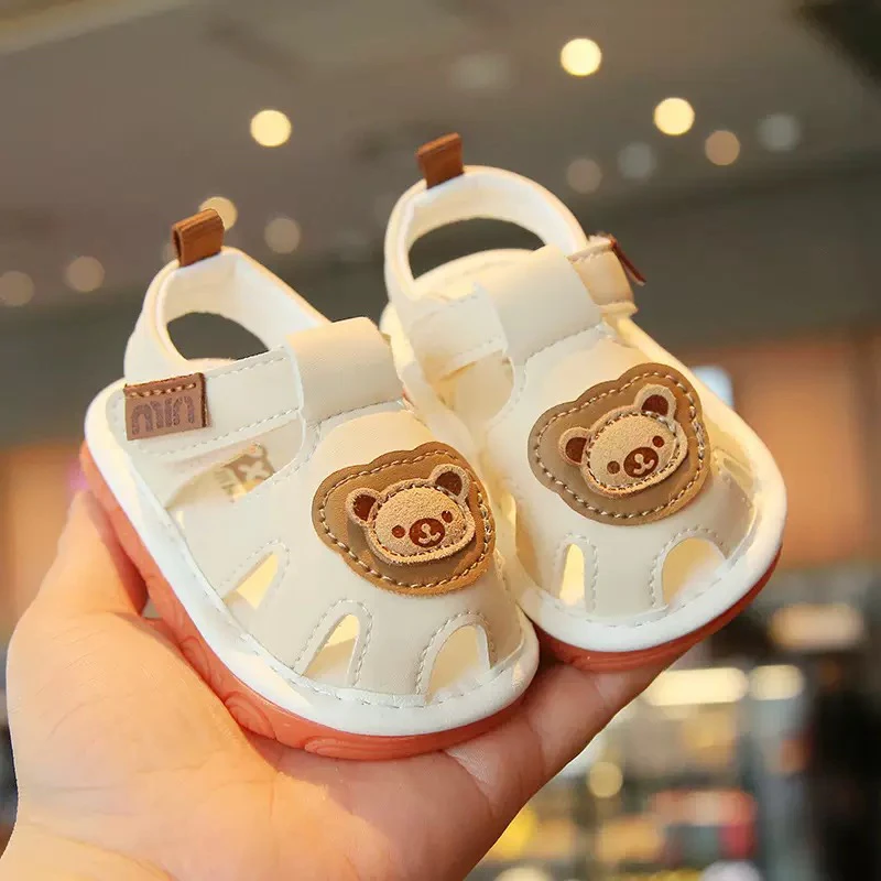 夏季男女宝宝学步鞋0-1-2岁婴儿软底防滑包头卡通凉鞋幼童叫叫鞋