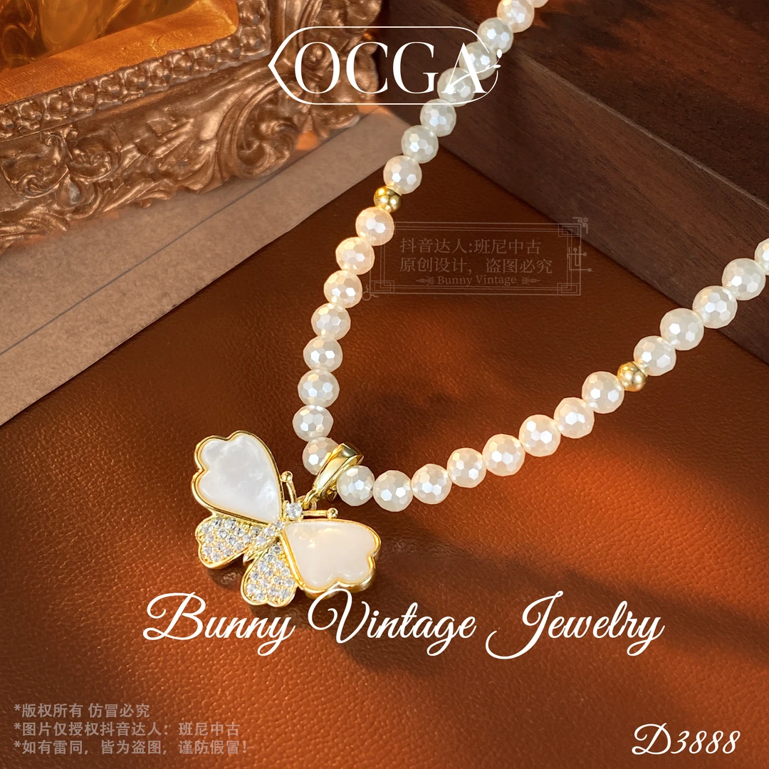 镀K金D3888法★【暖春大叶蝶】春OCGA 欧斯伽斯项链