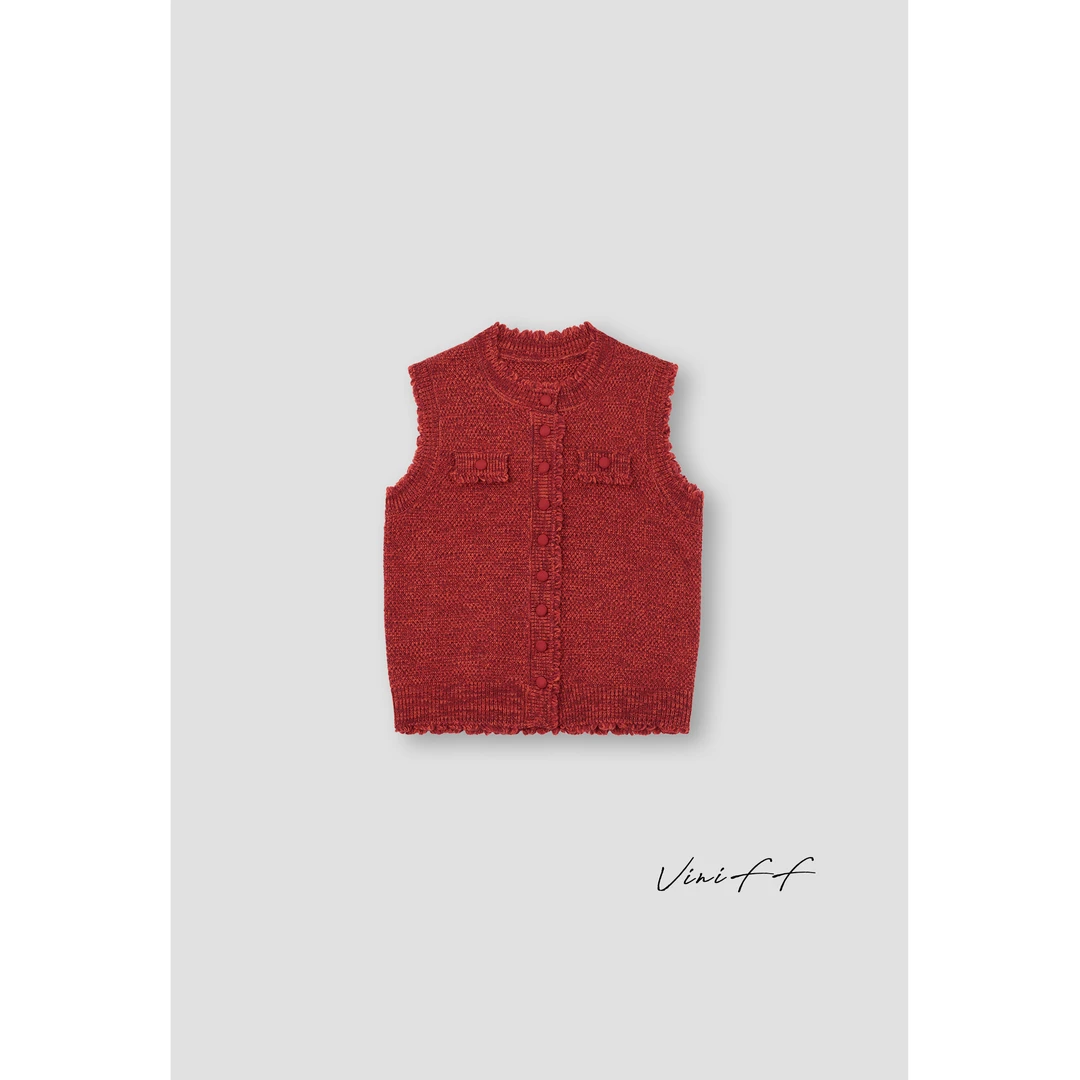 ViniFF薇妮｜【反季】385「红山茶」 矜贵小香定制流苏马甲CA4DJ032