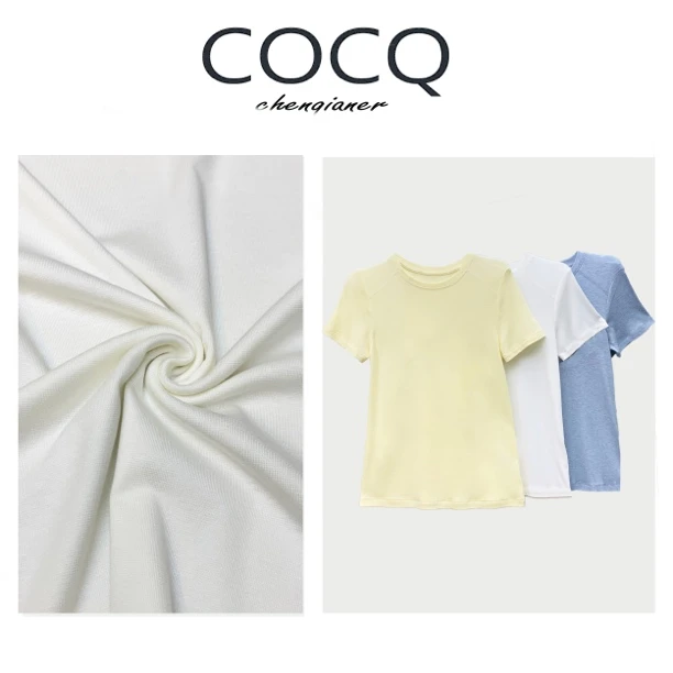 【COCQ】气质小圆领哈苏线设计短袖T恤百搭基础打底衫