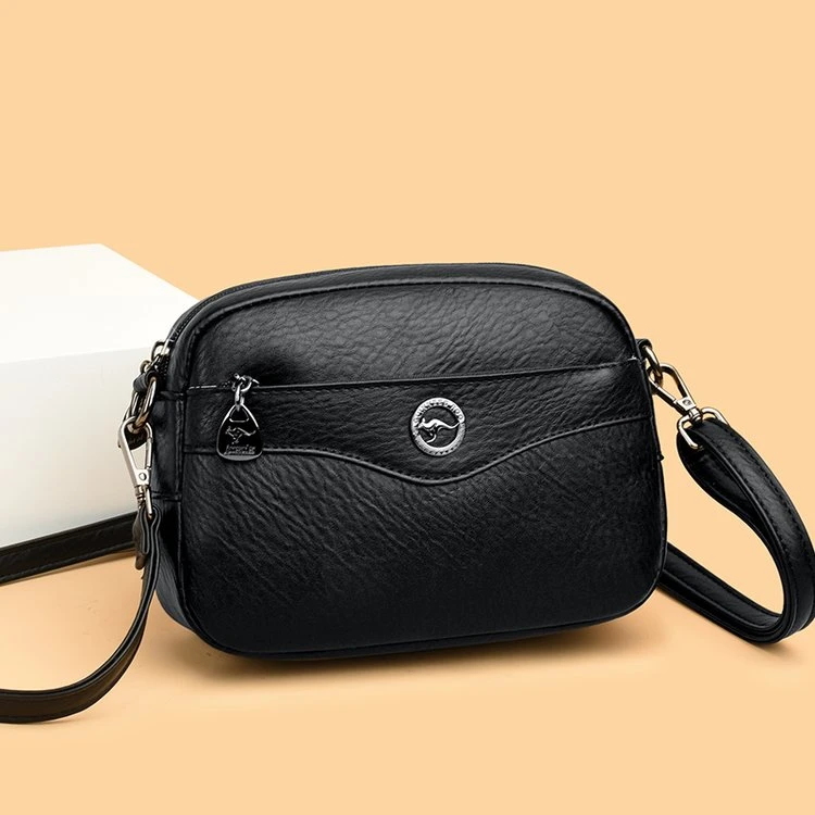 袋鼠单肩包直播新款女包小方包拉链中老年时尚休闲百搭真皮斜跨