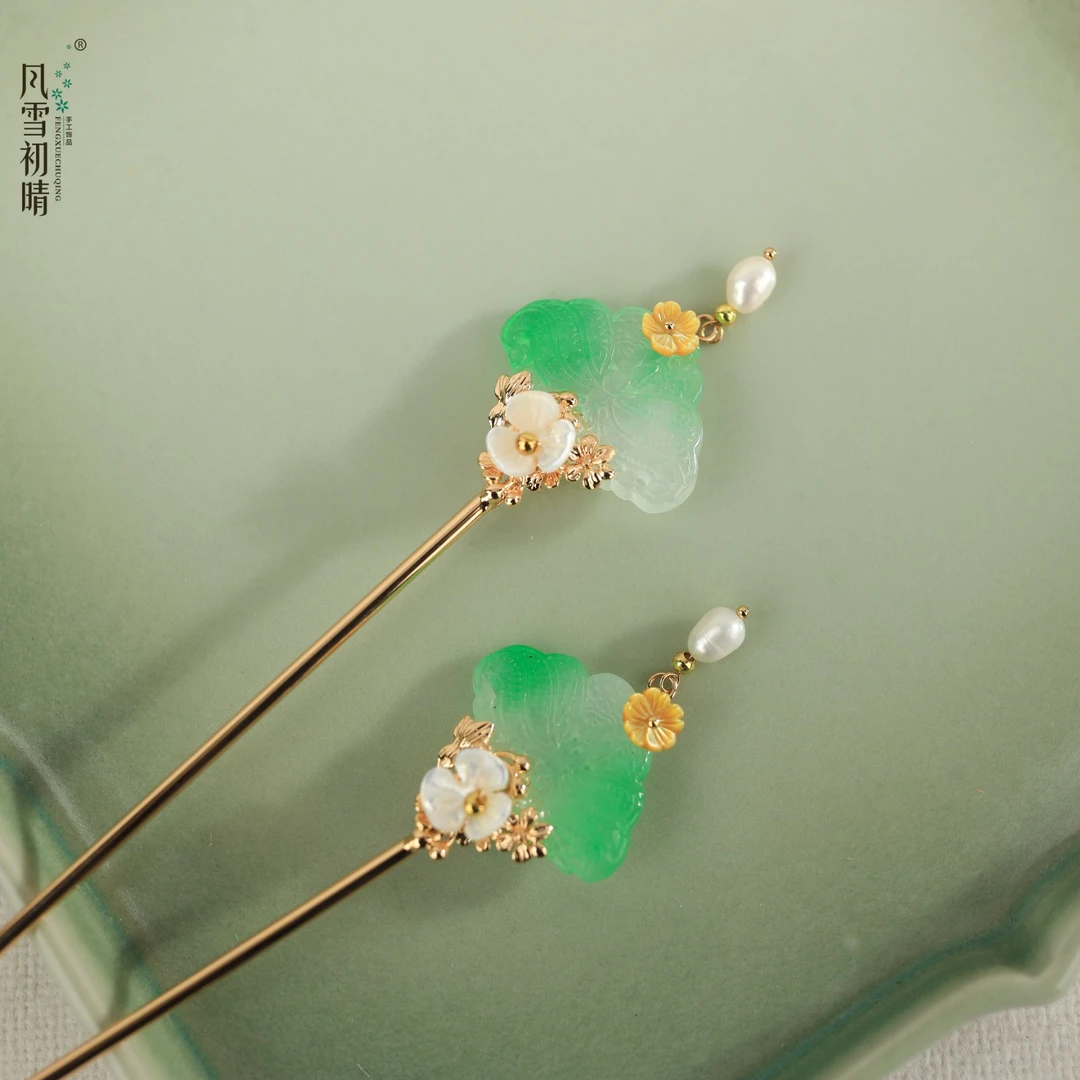 风雪初晴翠蝶令发簪汉服手工时尚气质百搭古风简约蝴蝶簪子配饰品