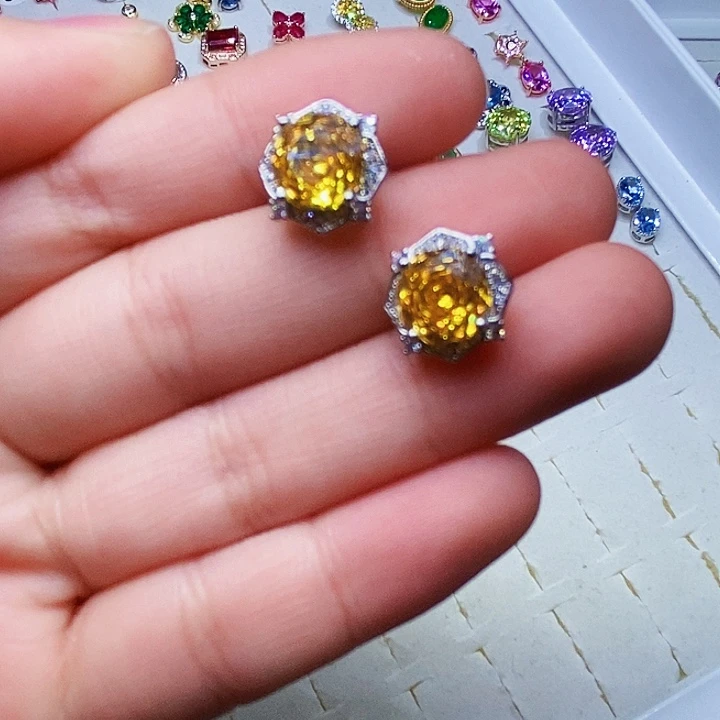 彩色蓝宝石耳饰银S925镶嵌