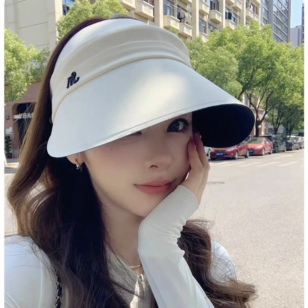 雾面哑光黑胶防晒帽扎高马尾遮阳空顶帽帽子防紫外线运动太阳帽