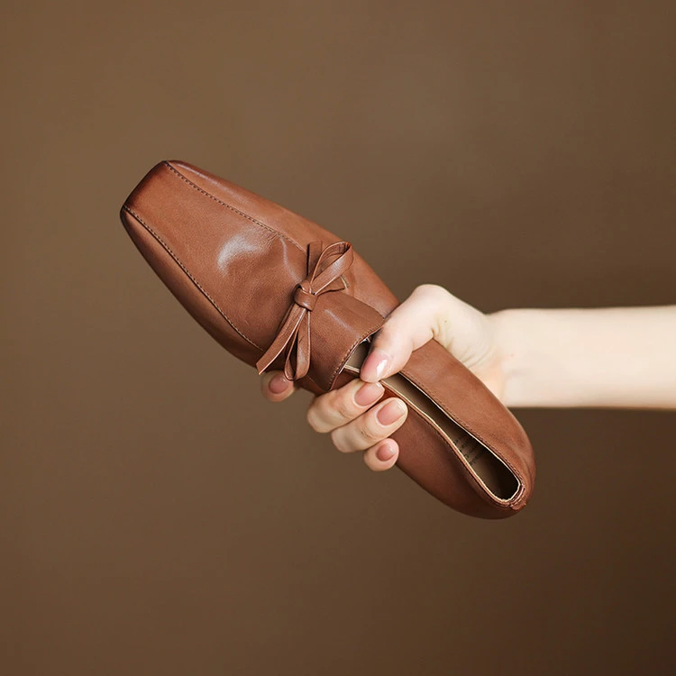 法式蝴蝶结一脚蹬乐福鞋女2025春秋季新款小方头中跟女鞋春夏