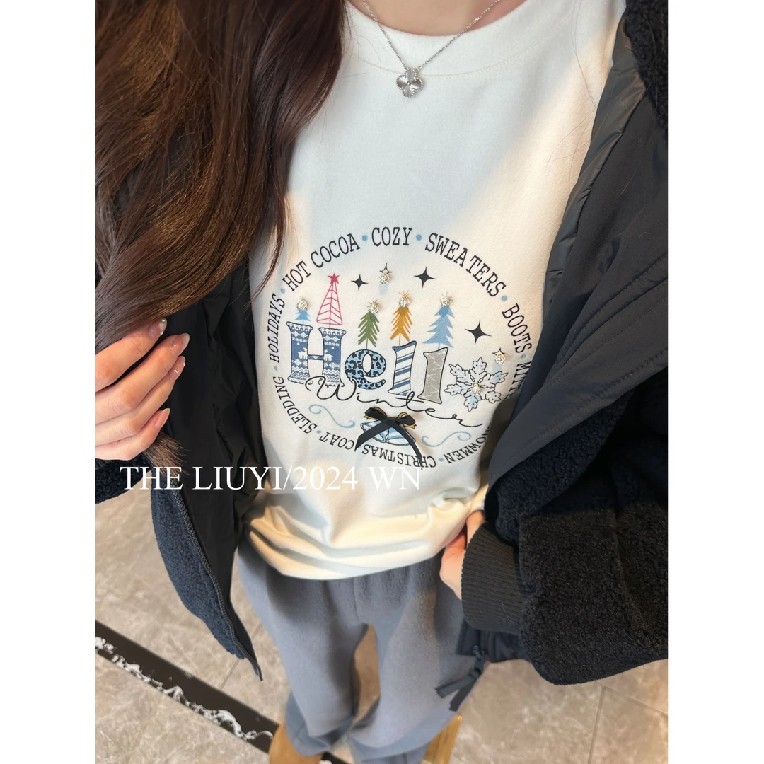 【LIUYI】新年T～冬款磨毛加厚重工立体T恤412182